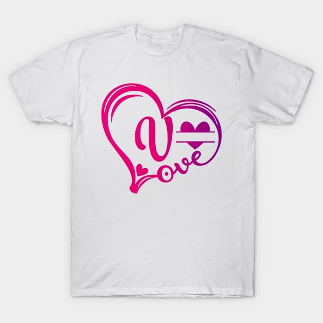 letter v monogram in the shape of love T-Shirt by Candy Store